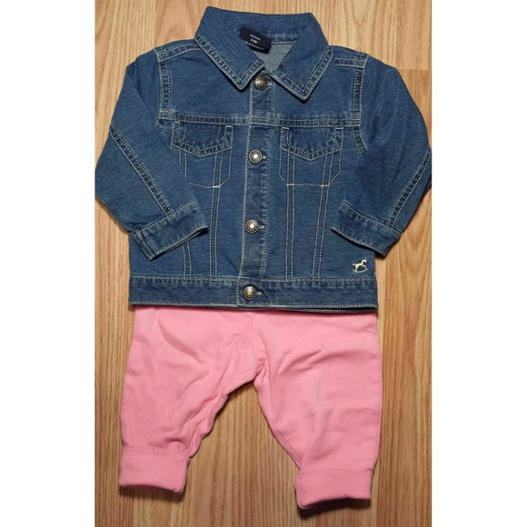 Girl's Size 6-9 M Months 3 Pc Blue Faded Glory Denim Jacket, Pink Pants & Top - Picture 2 of 8